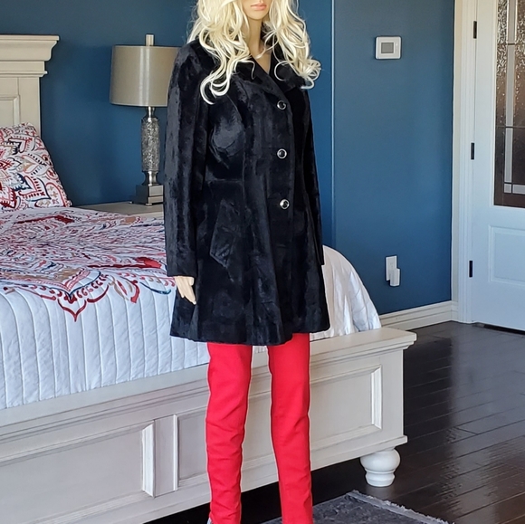 BETTY ROSE VINTAGE BLACK FAUX FUR COAT SZ S/M - Picture 4 of 15